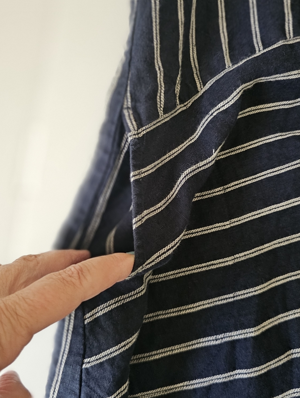 J Jill Love Linen Dress Size S Navy White Stripe Button Front V Neck Loose Fit - Picture 6 of 12